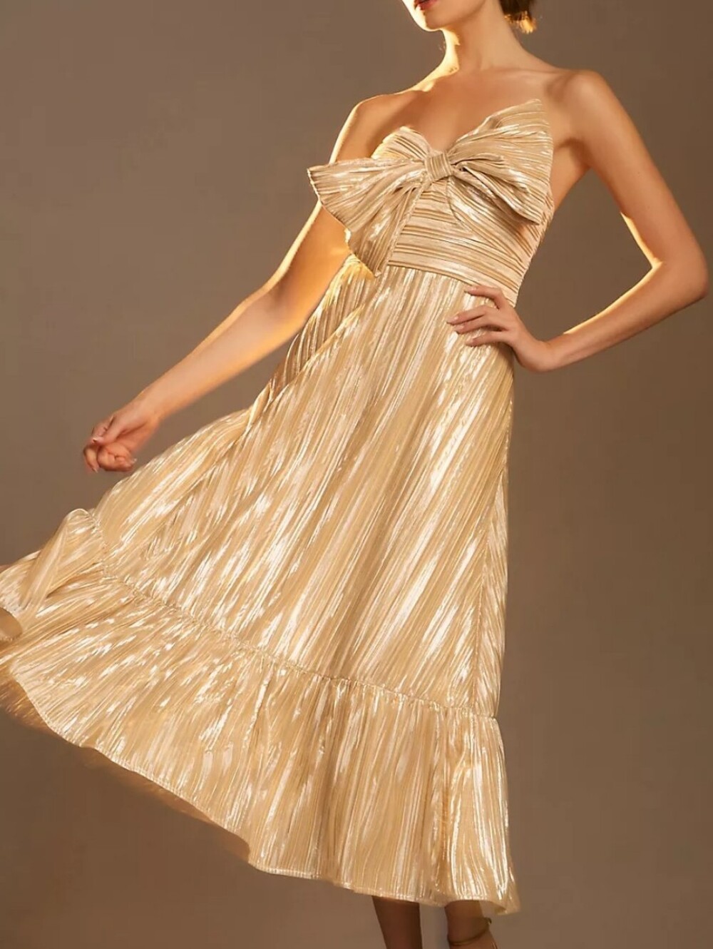 ANTHROPOLOGIE Strapless Hutch Bow Shine Midi Dress